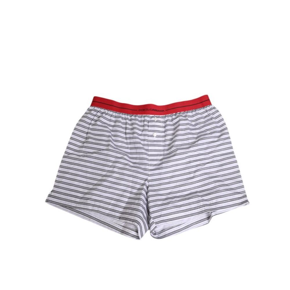 Dolce & Gabbana White Striped Cotton Red Waistband Shorts Men's Swimwear